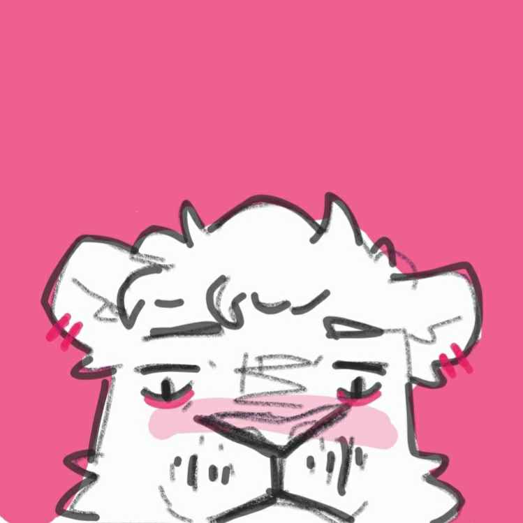 a simple anthro lion's face against a pink background, the bottom half of it is out of frame.